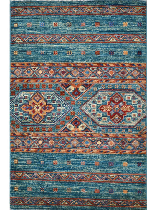 Afghan Khorjeen hand knotted rug 2x3
