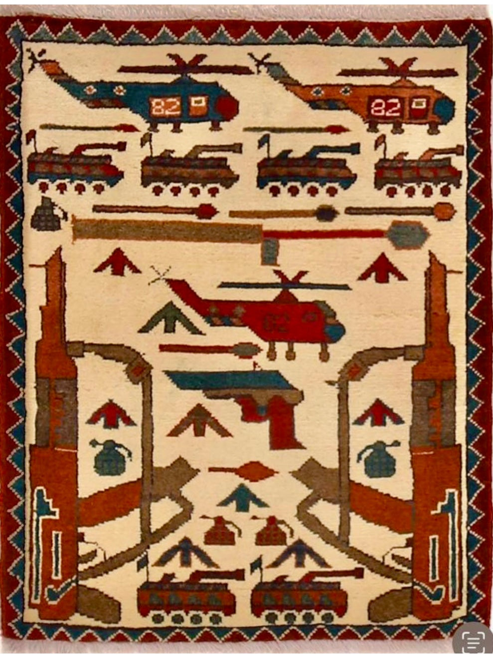 Afghan War Rug hand knotted rug 2x3
