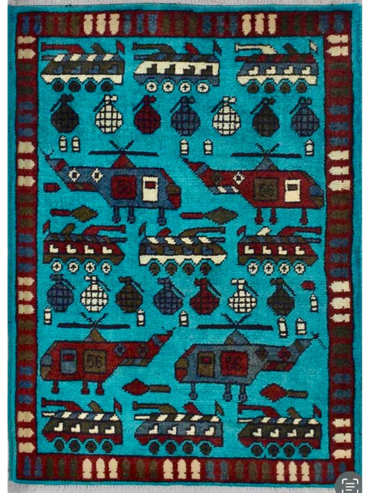 Afghan War Rug hand knotted rug 2x3