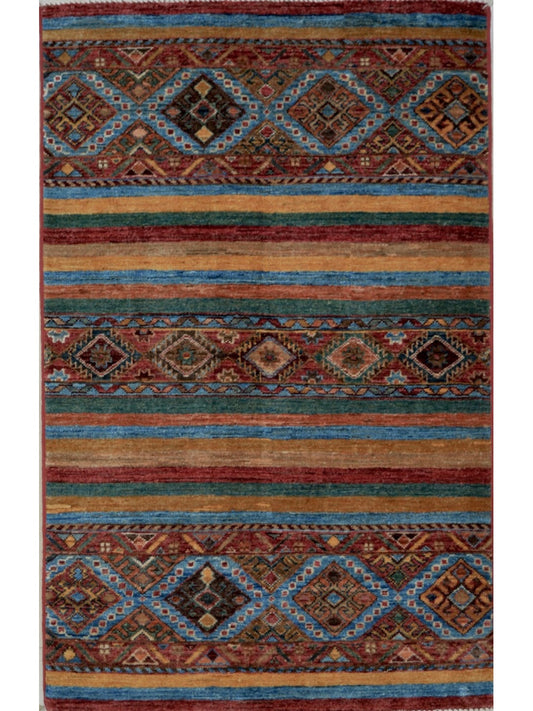 Afghan Khorjeen hand knotted rug 2'6x4'6
