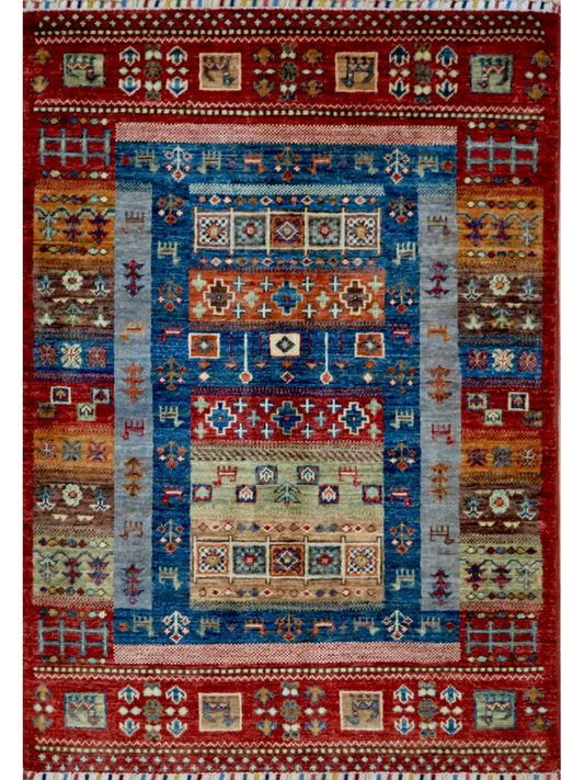 Afghan Khorjeen hand knotted rug 2'6x4'6