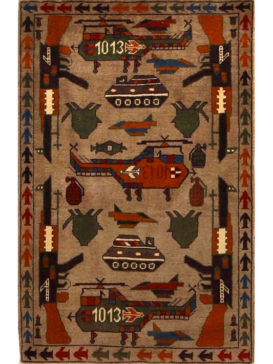 Afghan War Rug hand knotted rug 2'6x4'6