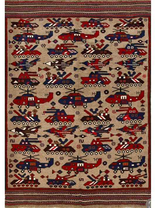 Afghan War Rug hand knotted rug 4x6