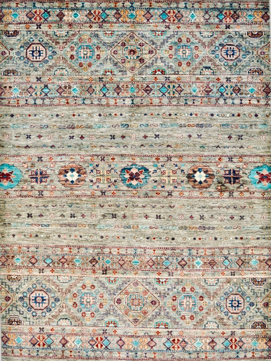Afghan Khorjeen hand knotted rug 5x8