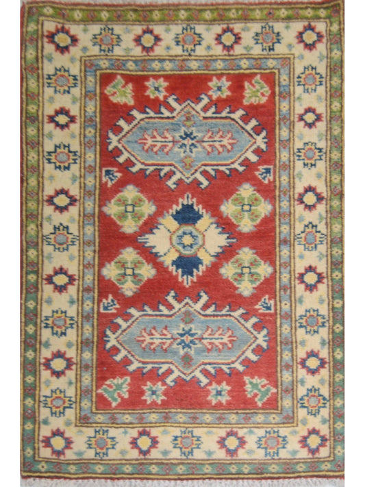 Afghan Super Fine Kazak hand knotted rug 2'6x4'6