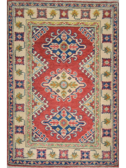 Afghan Super Fine Kazak hand knotted rug 2'6x4'6
