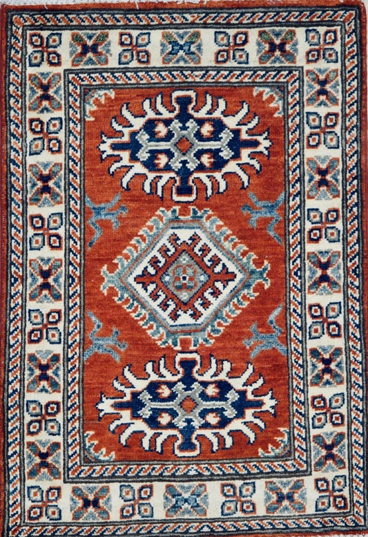 Afghan Super Fine Kazak hand knotted rug 2'6x4'6