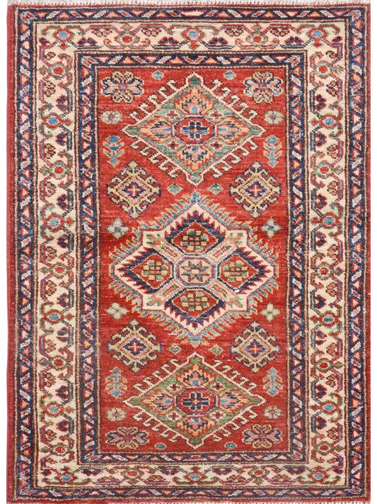 Afghan Super Fine Kazak hand knotted rug 2x3