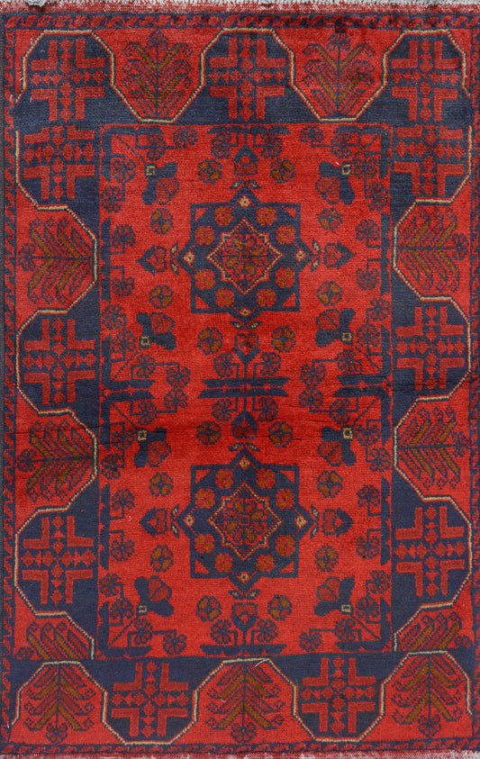 Afghan Belgic hand knotted rug 2'6x4'6