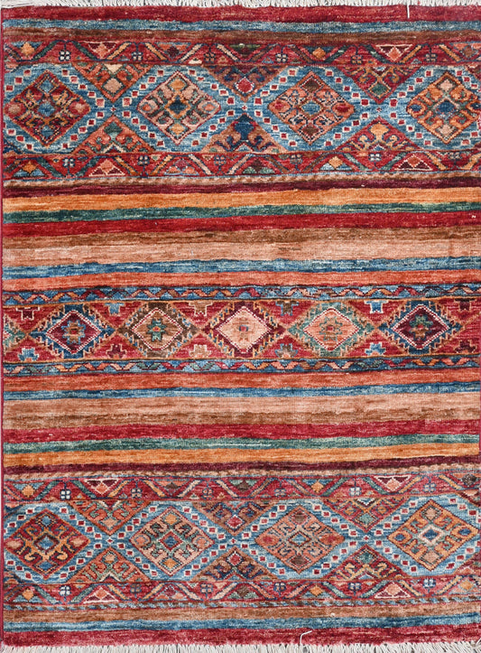 Afghan Khorjeen hand knotted rug 2'6x4'6