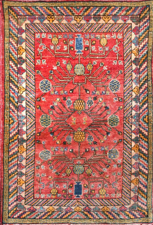 Afghan Khorjeen hand knotted rug 2'6x4'6