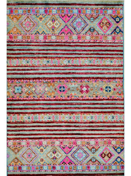 Afghan Khorjeen hand knotted rug 2'6x4'6