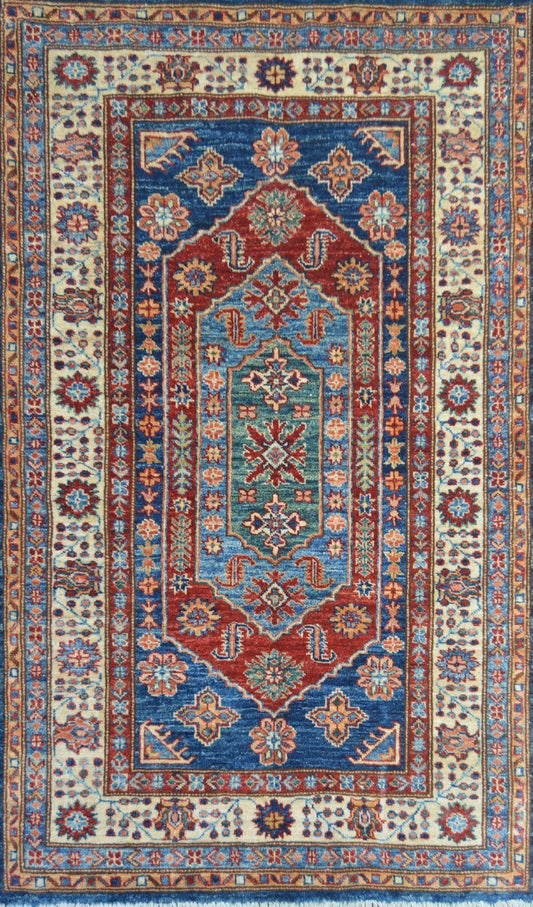 Afghan Super Fine Kazak hand knotted rug 4x6