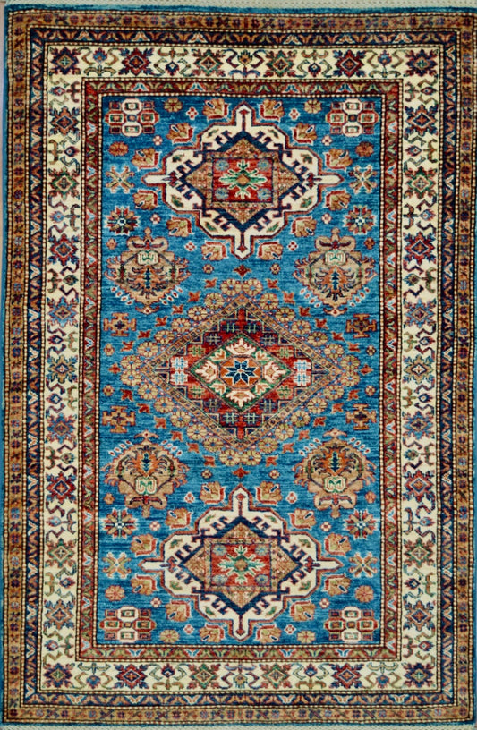 Afghan Super Fine Kazak hand knotted rug 4x6