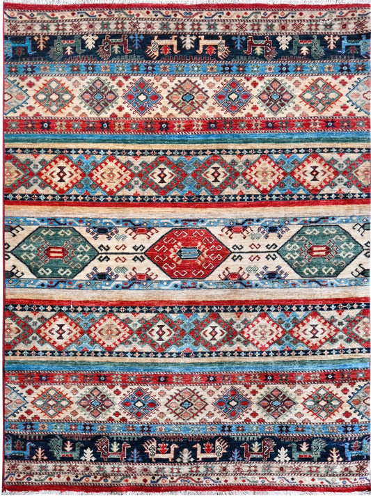 Afghan Super Fine Kazak hand knotted rug 5x7