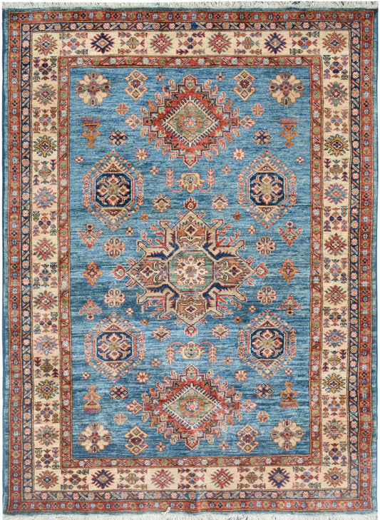 Afghan Super Fine Kazak hand knotted rug 5x7