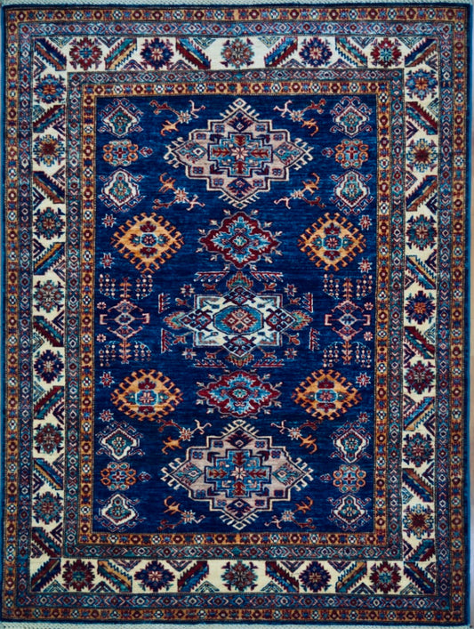 Afghan Super Fine Kazak hand knotted rug 5x7