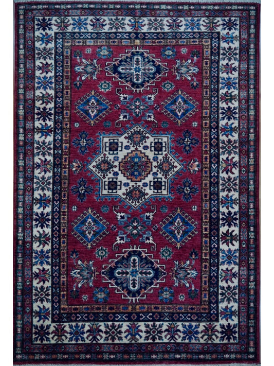Afghan Super Fine Kazak hand knotted rug 5x7