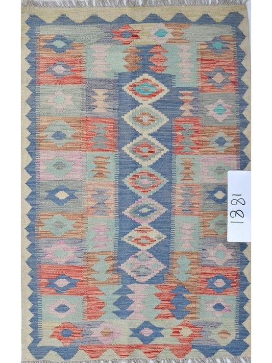 Afghan Kilim Vegetable Dye hand knotted rug 3x5