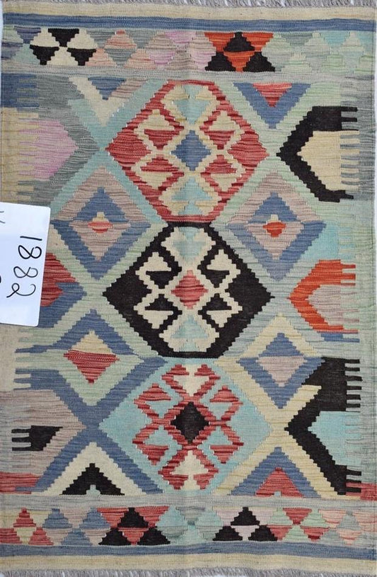 Afghan Kilim Vegetable Dye hand knotted rug 3x5