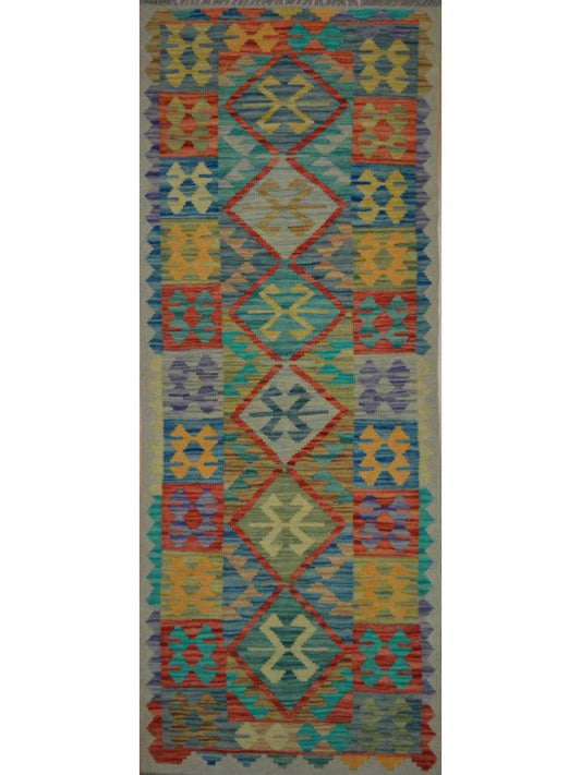 Afghan Vegetable Dye hand woven rug 2x8
