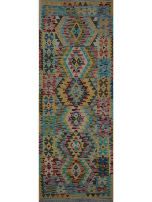 Afghan Vegetable Dye hand woven rug 2x9