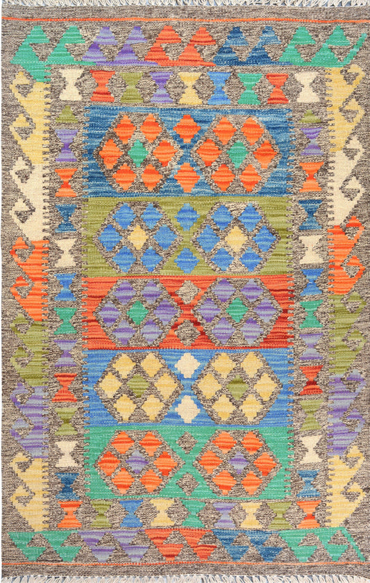 Afghan Vegetable Dye hand woven rug 2x3