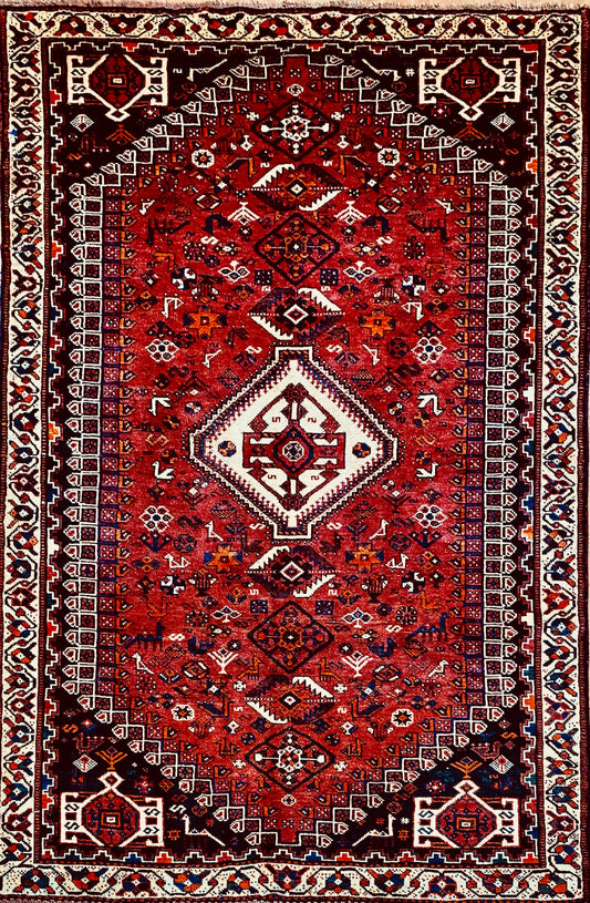 Persian Shiraz hand knotted rug 5x8